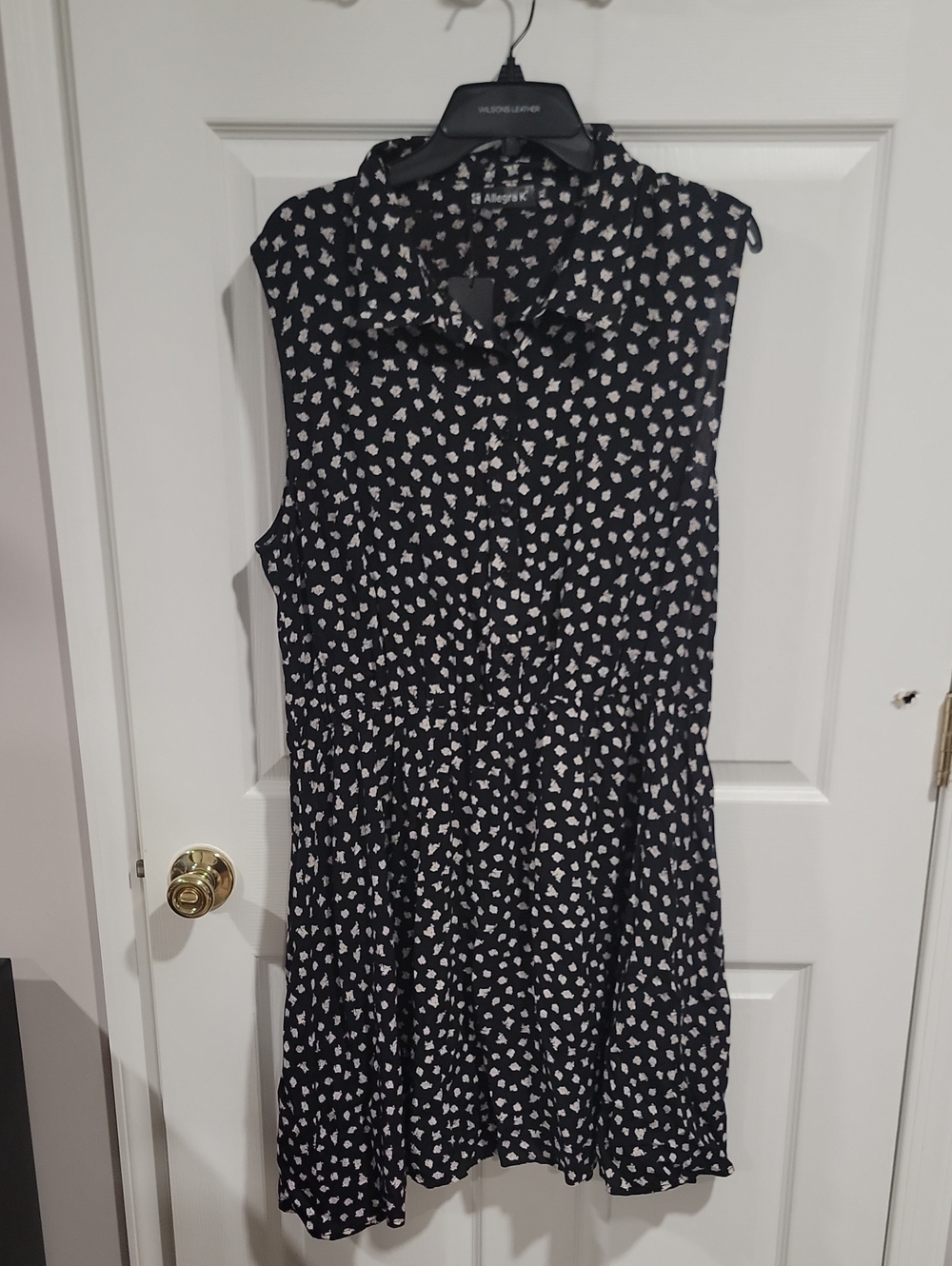 Allegra K Black & White XL Sleeveless Shirt Dress with Collared Neckline